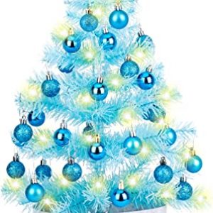 Mini Weihnachtsbaum 60 cm, Led Kleiner Weihnachtsbaum mit Beleuchtung und 32 Stücke Weihnachtsbaum Deko, Künstlicher Weihnachtsbaum Klein…