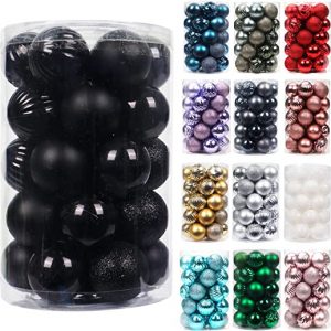 34 Stücke Christbaumkugeln Weihnachtsbaum Deko 40mm Weihnachtskugeln Plastik Weihnachtsbaum Kugeln Dekoration (Schwarz)