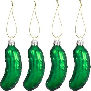 4pcs Weihnachtsgurke, Christbaumschmuck Glas Gurke, Christbaumkugeln Grüne Gurke, 2022 Lustiger Weihnachtsbaumschmuck, 95mm Klein…