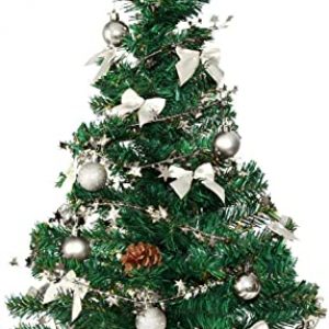 Baunsal GmbH & Co.KG Weihnachtsbaum Tannenbaum Christbaum künstlich 90 cm grün mit silberer Dekoration inkl Lichterkette mit Micro LEDs und…