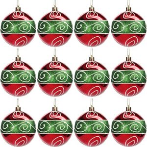 Belle Vous Christbaumkugeln (12 Stk) – 8cm Weihnachtskugeln Christbaumschmuck Kugeln Rot Grün mit Schnur – Weihnachtsbaum Kugeln Baumschmuck zum…