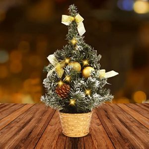 BELLE VOUS Mini Weihnachtsbaum Beleuchtet – 40cm Tannenbaum Klein mit Kugeln und Tannenzapfen – Geschmückter Künstlicher Christbaum mit Beleuchtung…