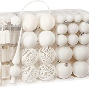 BRUBAKER 101-teiliges Set Weihnachtskugeln mit Baumspitze Creme Weiß Christbaumschmuck