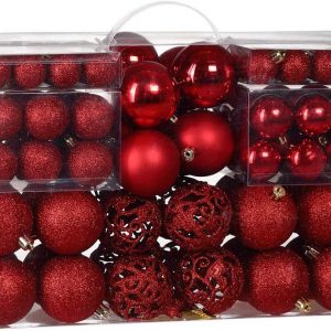 Deuba Weihnachtskugeln 100er Set Kunststoff matt Glanz Weihnachtsdeko Christbaumspitze Christbaumkugeln Ø 3 6 cm rot