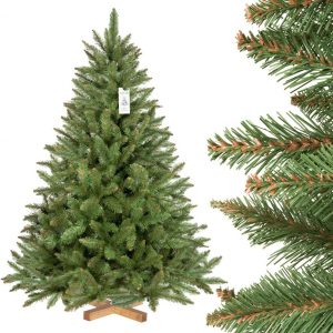 FAIRYTREES künstlicher Weihnachtsbaum FICHTE Natur, grüner Stamm, Material PVC, inkl. Holzständer, 150cm, FT01-150