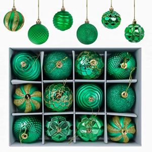 Gxhong Weihnachtskugeln, 12 Stück Christbaumkugeln Weihnachtskugel, Weihnachtsbaumschmuck Matt Glänzend Glitzernd Christbaumkugel ∅ 6CM, Grün