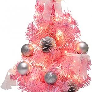 Hylzo Mini Weihnachtsbaum künstlich 45 cm mit Weihnachtsbaum klein geschmückt Weihnachtsbaum für DIY Rosa Künstlicher Weihnachtsbaum Tisch Kleiner…