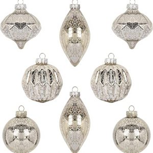 KI Store Glas Champagner Silber Kugel Christbamschmuck Mercury Glas Weihnachtskugel hängende dekorativer Weihnachtsbaumschmuck Sets à 8 Stück Kugel…
