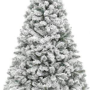 Künstlicher Weihnachtsbaum mit Schnee-Effekt, Tannenbaum mit Metallständer, Christbaum 800/1000 Schneeflockenzweigen, Weihnachtsdeko (210 cm)