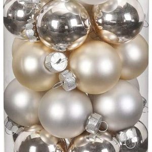 MAGIC Weihnachtskugeln Glas 4cm, 30 Stück Christbaumkugeln Deko Weihnachten Farbe: Cloud Dancer – weiß Elfenbein Champagner