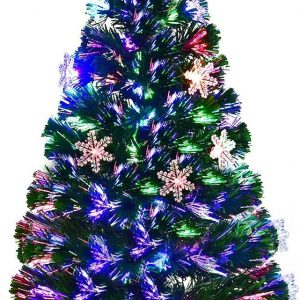 RELAX4LIFE Künstlicher Weihnachtsbaum, Christbaum mit LEDs & Schneeflocke & Sternspitze, Kunstbaum Farbiger Glasfaser-Farbwechsler, Tannenbaum für…