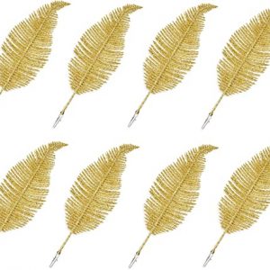 TOPWAYS 8 Stück Weihnachtsbaumschmuck mit Federn, glitzernde Federn, Christbaumkugeln, Ornament, Weihnachtsdekoration (Gold)