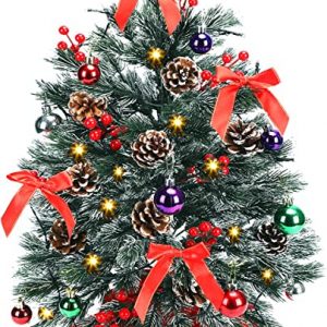Weihnachtsbaum Künstlich 60CM LED – HAUSPROFI Tannenbaum Künstlich Beleuchtung – Mini Weihnachtsbaum mit Schnee /Aufkleber /Tannenzapfen /Kugeln…
