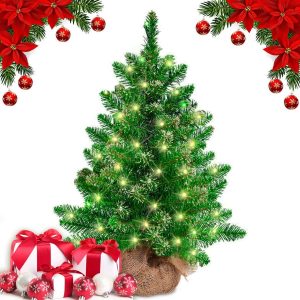 Weihnachtsbaum Künstlich Klein 50cm, Mini Christbaum mit LED Lichterketten, Kleiner Tannenbaum für Tisch, Büro Innen Weihnachtsdeko – Natürliches…