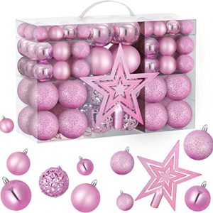 Weihnachtsbaumkugeln(101 Stücke Weihnachtsbaum Deko,Weihnachtskugeln Kunststoff,Weihnachtsbaum Schmukdeko,Weihnachtskugeln Rosa