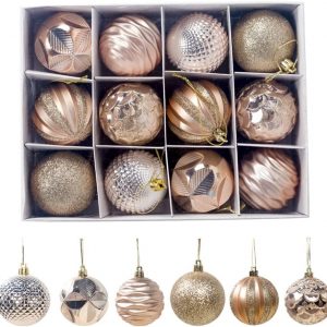 Weihnachtskugeln, 12 Stück Christbaumkugeln Weihnachtskugel, Ø 6cm Weihnachtsbaum Kugeln。Weihnachtsbaum Bälle Dekorationen für Weihnachten (Gold)