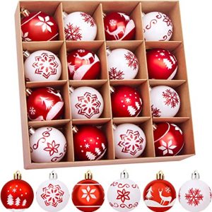 Weihnachtskugeln Kunststoff 16 Stücke 6CM, Christbaumkugeln mit Anhänger und Schlüsselband Christbaumschmuck, Weihnachtsbaum Deko Weihnachten,…