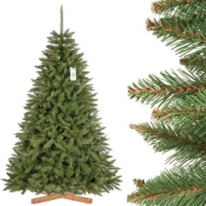 FAIRYTREES künstlicher Weihnachtsbaum FICHTE Natur, grüner Stamm, Material PVC, inkl. Holzständer, 220cm, FT01-220