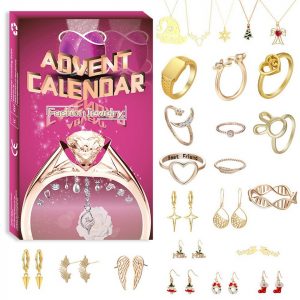 Amystic Adventskalender Schmuck Adventskalender 2023, Schmuckkalender Weihnachtskalender, 24 tolle Damen-Schmuck wie Halskette Ringe Ohrringe Armband