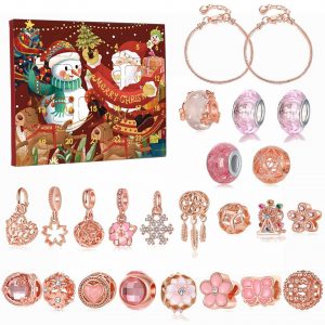 Amystic Adventskalender Weihnachten Schmuck Geschenk Countdown Adventskalender 2023, DIY Armband Blind Box Roségold Geschenkbox