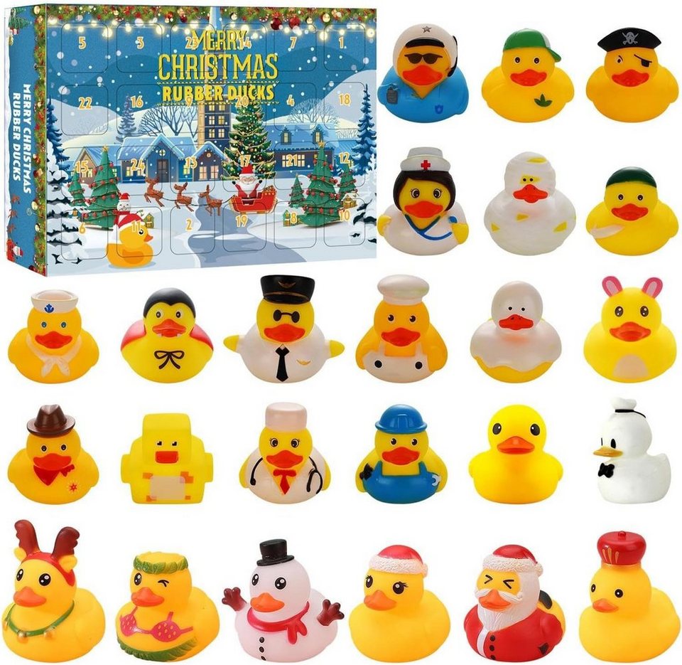 flowgoer Adventskalender Mini-Weihnachtsgummi-Enten-Adventskalender 2023, Weihnachtsspielzeuggeschenke für Kinder und Erwachsene