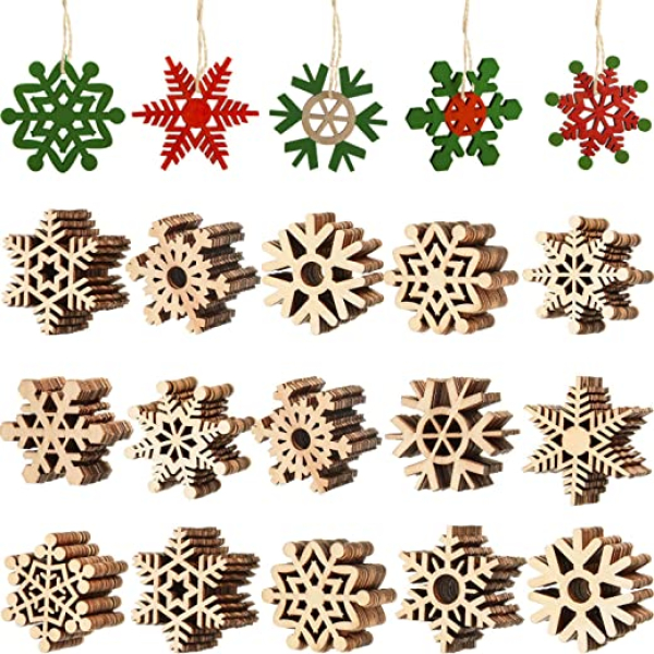 100 Stücke Weihnachten Holz Schneeflocke Unvollendete Holz Schneeflocke Holzdeko Ausgehöhlte Schneeflocken Verzierungen Weihnachtsbaum Hängende…