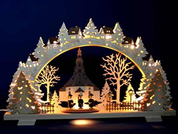 3D Schwibbogen Seiffener Kirche & Kurrende Handarbeit Erzgebirge Seiffen Lichterbogen für Weihnachten