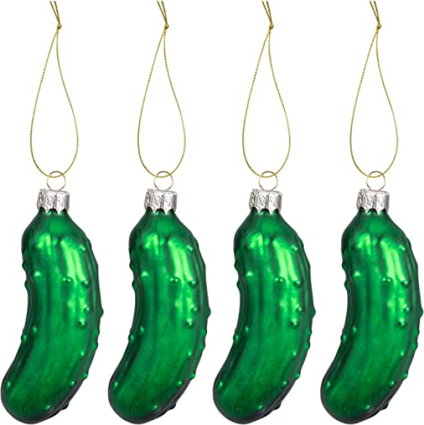 4pcs Weihnachtsgurke, Christbaumschmuck Glas Gurke, Christbaumkugeln Grüne Gurke, 2022 Lustiger Weihnachtsbaumschmuck, 95mm Klein…