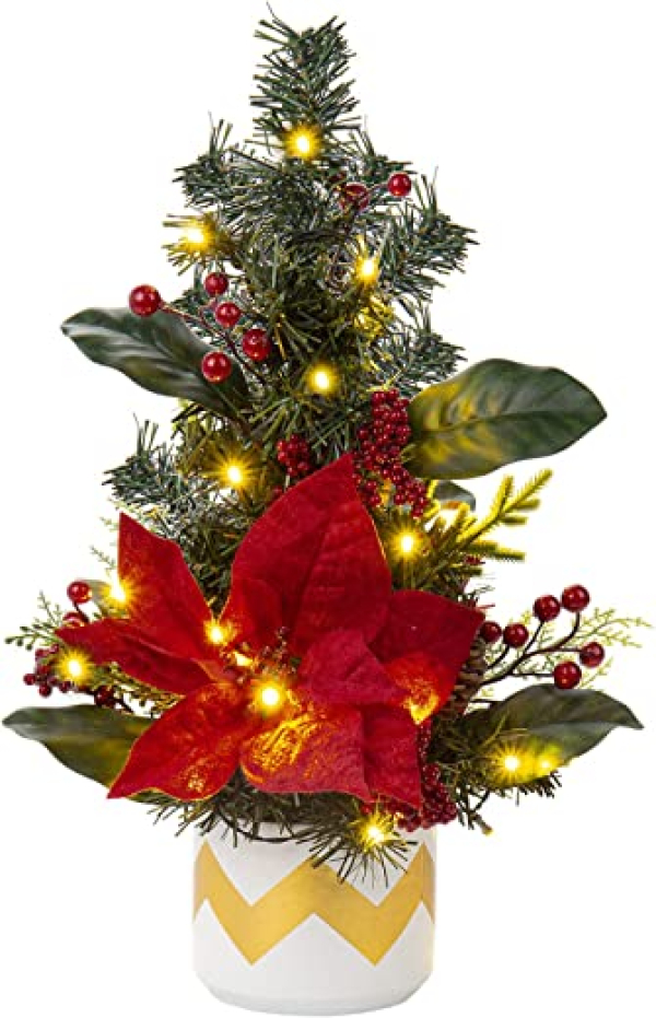 50 cm Weihnachtsbaum Künstlich Klein Deko Tannenbaum mit 20 LED Weihnachtsdeko, Mini-Weihnachtsbaum mit Ornamenten, Mini Weihnachtsbaum für Tisch
