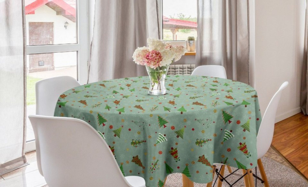 Abakuhaus Tischdecke »Kreis Tischdecke Abdeckung für Esszimmer Küche Dekoration«, Weihnachten Feiertags-Baum-Muster