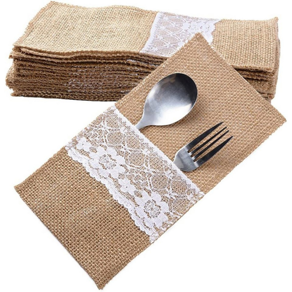 AcserGery Geschirr-Set »20 stücke Sackleinen Tasche Spitze Beutel Besteckhalter Jute Gabel Vintage Hochzeit Tischdekoration Party Weihnachten…