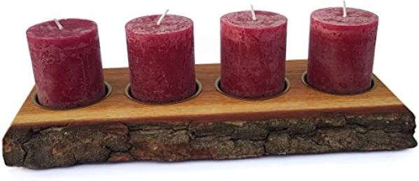Adventskranz Holz modern aus Eichenholz mit Waldkante als Deko Kerzenhalter inkl. 4 Adventskerzen mit Zahlen. HANDMADE Weihnachtsdeko fürs Wohnzimmer
