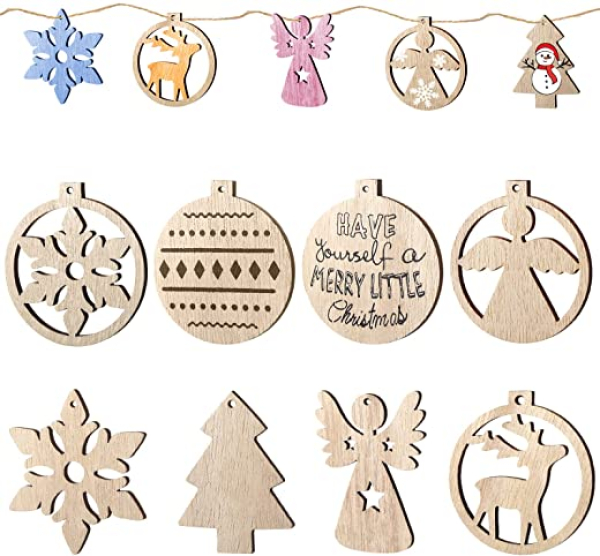 Aitsite 48 Stück Weihnachtsanhänger Weihnachtsschmuck Holz Weihnachtsbaumschmuck Weihnachtsdeko Christbaumschmuck Holzfiguren Weihnachtsbaum…
