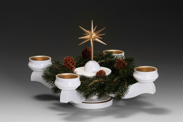 Albin Preissler Adventsleuchter »Weihnachtsstern«, Ø 22 cm, weiß, inkl. Tannenkranz