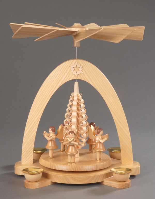Albin Preissler Weihnachtspyramide »5 Engel mit Spanbaum«, Handwerkskunst aus dem Erzgebirge