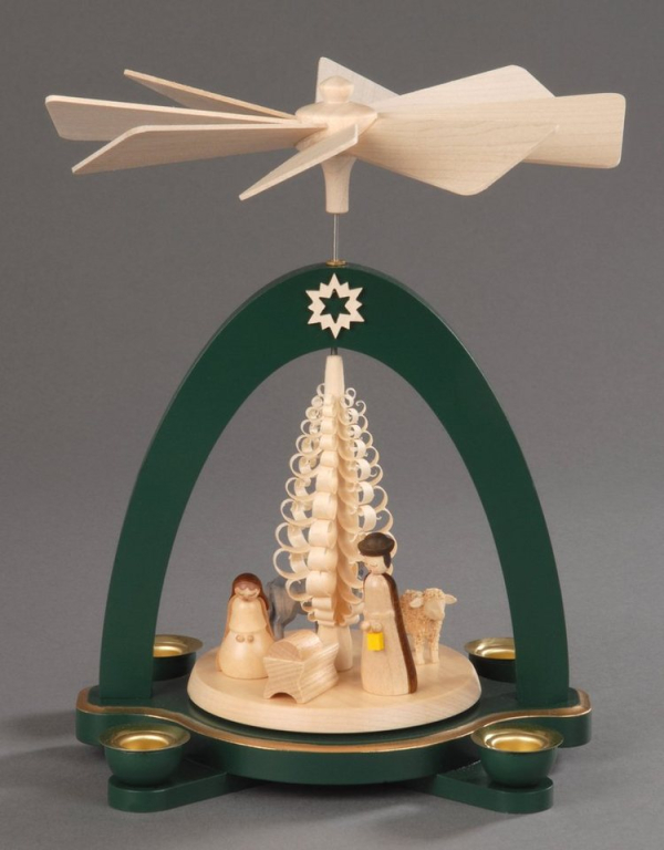 Albin Preissler Weihnachtspyramide »Christi Geburt mit Spanbaum«, Handwerkskunst aus dem Erzgebirge