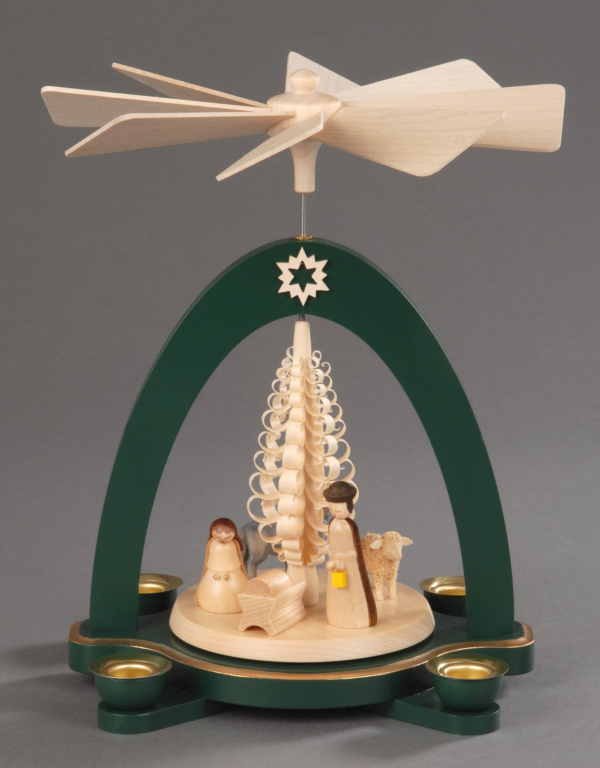 Albin Preissler Weihnachtspyramide »Christi Geburt mit Spanbaum«, Handwerkskunst aus dem Erzgebirge
