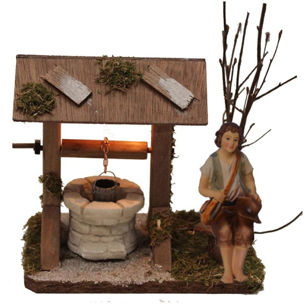 Alfred Kolbe Krippen-Zubehör »Brunnen mit Beleuchtung und Figur Hirte sitzend«, (Set, 2 St.)