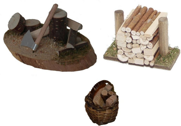 Alfred Kolbe Krippen-Zubehör »Hackstock, Holzstoß, Korb mit Holz« (Set, 3 St)