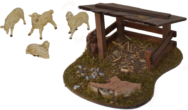 Alfred Kolbe Krippen-Zubehör »Schafunterstand und 4 Schafe«, (Set, 5 St.)