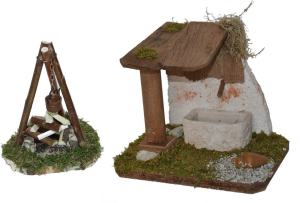 Alfred Kolbe Krippen-Zubehör (Set, 2tlg), Brunnen und Lagerfeuer mit Beleuchtung