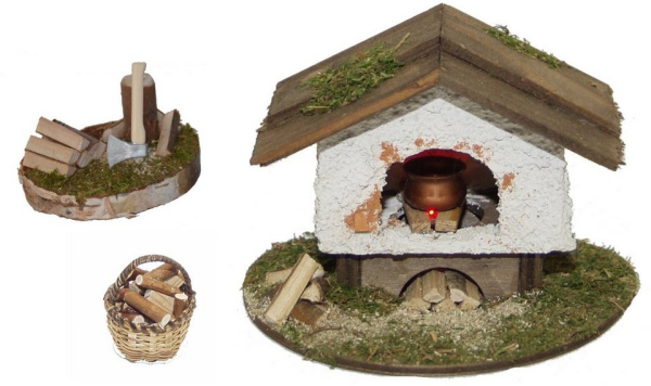 Alfred Kolbe Krippen-Zubehör (Set, 3tlg), Backofen und Hackstock, inkl. Holzkörbchen