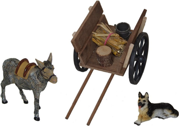 Alfred Kolbe Krippen-Zubehör (Set, 3tlg), Eselwagen mit Esel und Hund