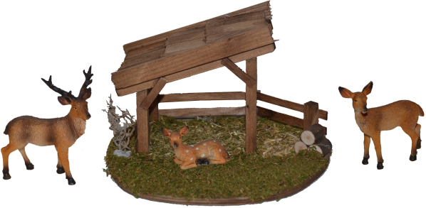 Alfred Kolbe Krippen-Zubehör, (Set, 4tlg.), Unterstand mit Reh, Hirsch und Kitz