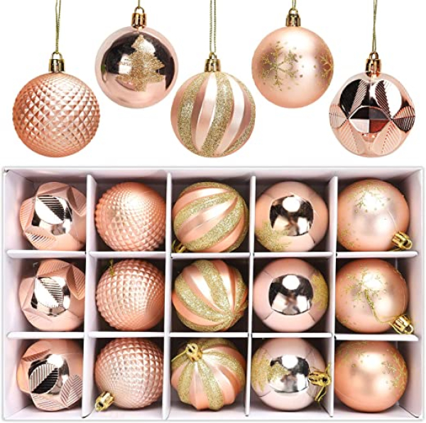 ANWING 15er WeihnachtskugelnSet Gemalte Christbaumkugeln 6cm Weihnachtsbaum Kugeln Ornamente Baumschmuck Weihnachten Anhänger für Weihnachten…