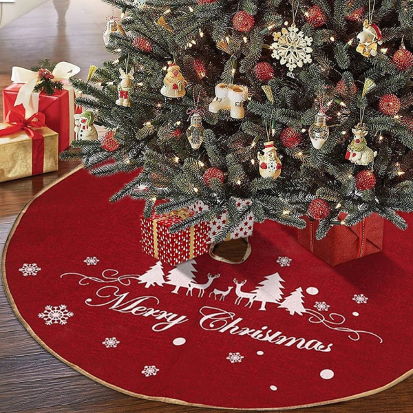 Baumteppich »HirscheundBäume,Weihnachtsbaumrock,Schneeflockebedruckter Sackleinen-Weihnachtsbaum-Teppich, Weihnachtsdekoration, rot (98CM)«, Resik