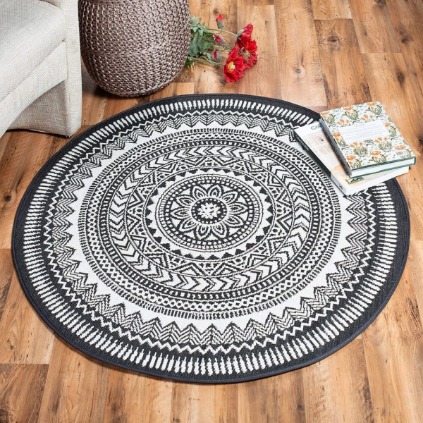 Baumteppich »Teppich Kurzflor weicher Wohnzimmer, Kinderzimmer, Mandala Teppich Rund 120cm Baumwolle Teppich Waschbar Boden Baumwollteppich Grau…