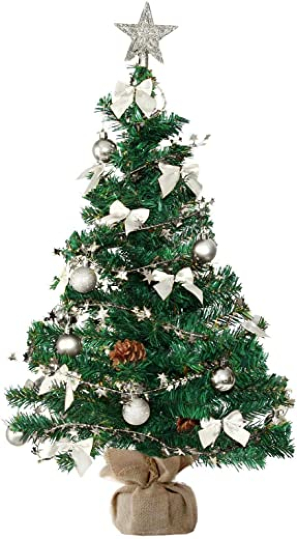 Baunsal GmbH & Co.KG Weihnachtsbaum Tannenbaum Christbaum künstlich 90 cm grün mit silberer Dekoration inkl Lichterkette mit Micro LEDs und…
