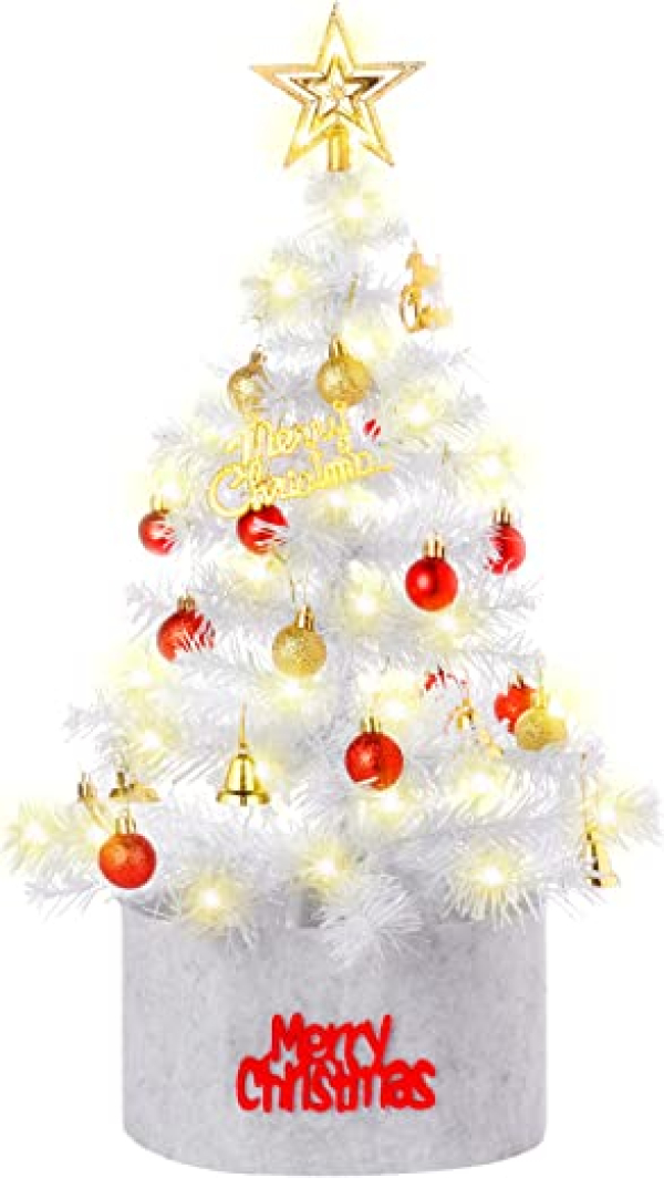 Becoyou Weihnachtsbaum Künstlich Klein 60cm,Led Mini Tannenbaum Deko Mit Beleuchtung Weißer Kunsttannenbaum Für Tisch,Büro Mit Weihnachtsbaum…