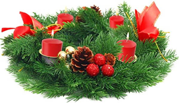 Belle Vous Adventskranz Kerzenhalter – 30 cm Durchmesser Künstlicher Adventskranz, Weihnachtskranz, Kerzenhalter mit Pinienzapfen Roten Beeren…